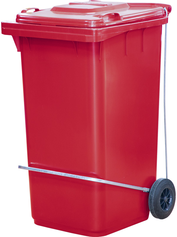 Мусорный контейнер п/э МКТ-240 красный (ПП) на 240 литров с педальным приводом П-образным