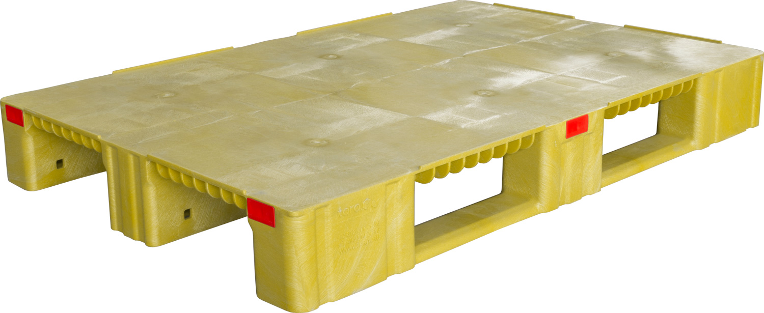 Паллет пластиковый TR 1208-1-1 1200х800х150 усиленный сплошной на 3-х полозьях желтый полиэтилен низкого давления HDPE