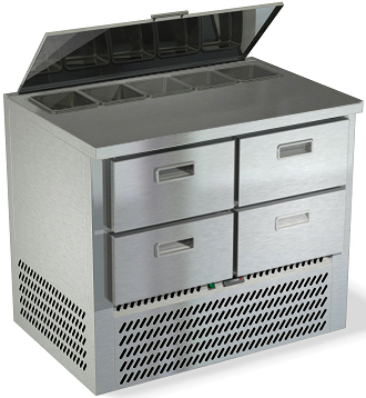 Охлаждаемый стол для салатов нижний агрегат с крышкой без борта, 1/6 СПН/С-127/04-1006 (1000x600x850 мм)