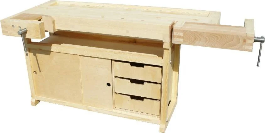 Верстак деревянный столярный Проф (сосна) с тумбой Практик