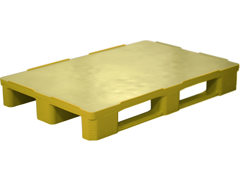 Паллет пластиковый - IR 1208-3R-G 1200х800х160 cплошной на 3-х полозьях гигиенический желтый
