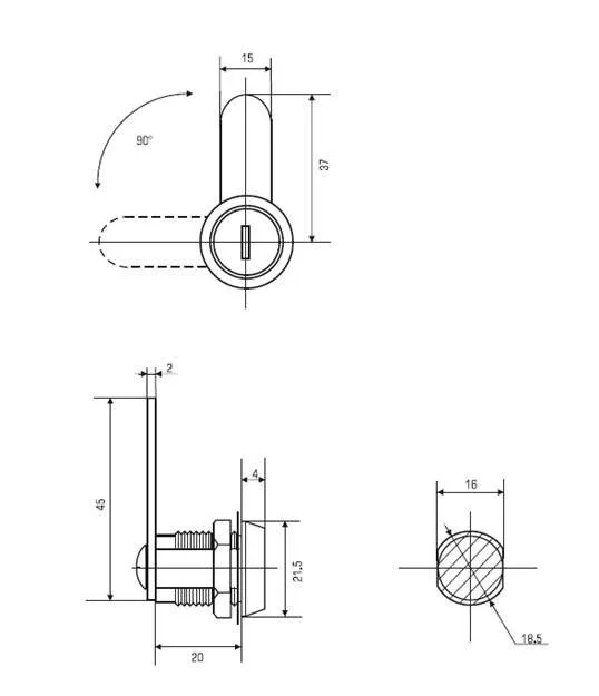 Почтовый замок EU 20 мм 90°