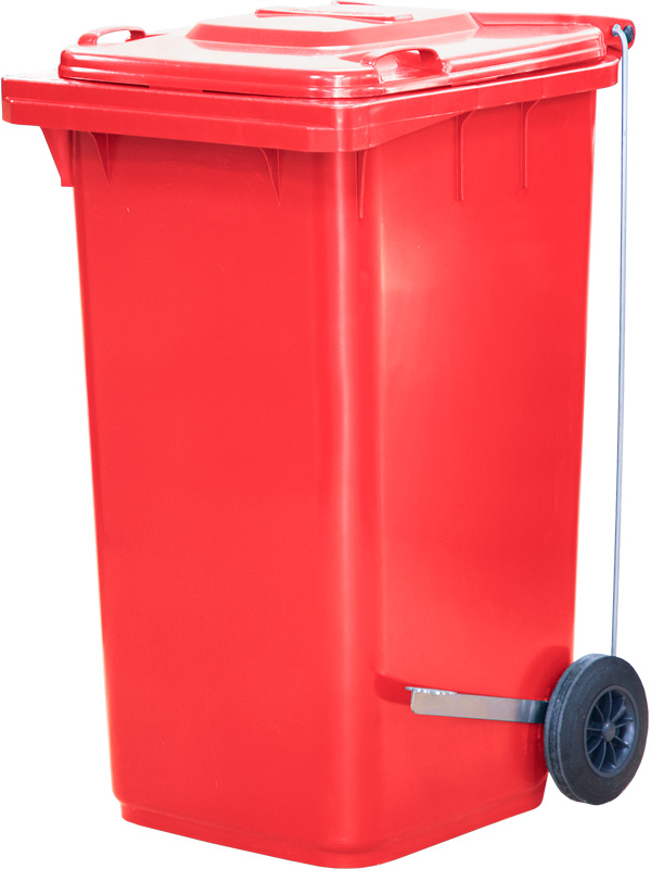 Мусорный контейнер п/э с педальным приводом Г-образным МКТ 240 красный (ПГ) 730x580x1060 мм
