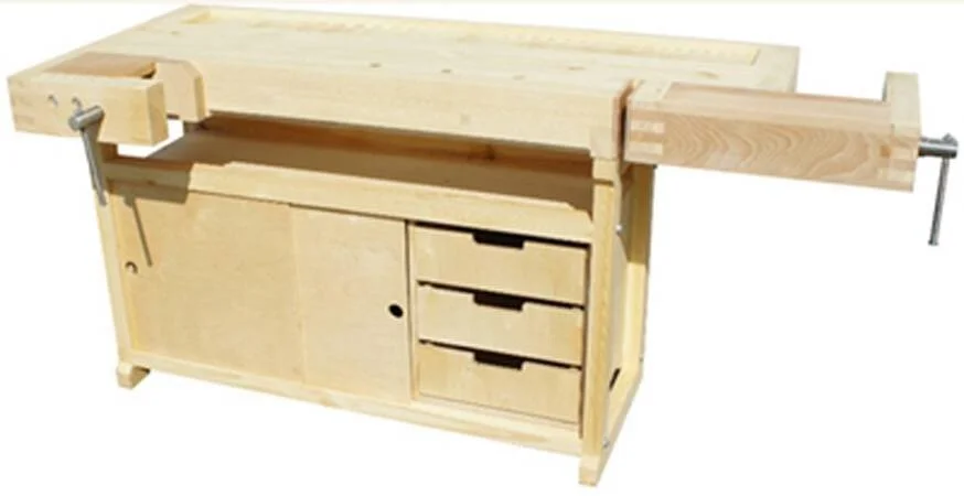 Верстак деревянный с тисками Проф (бук) с тумбой Практик