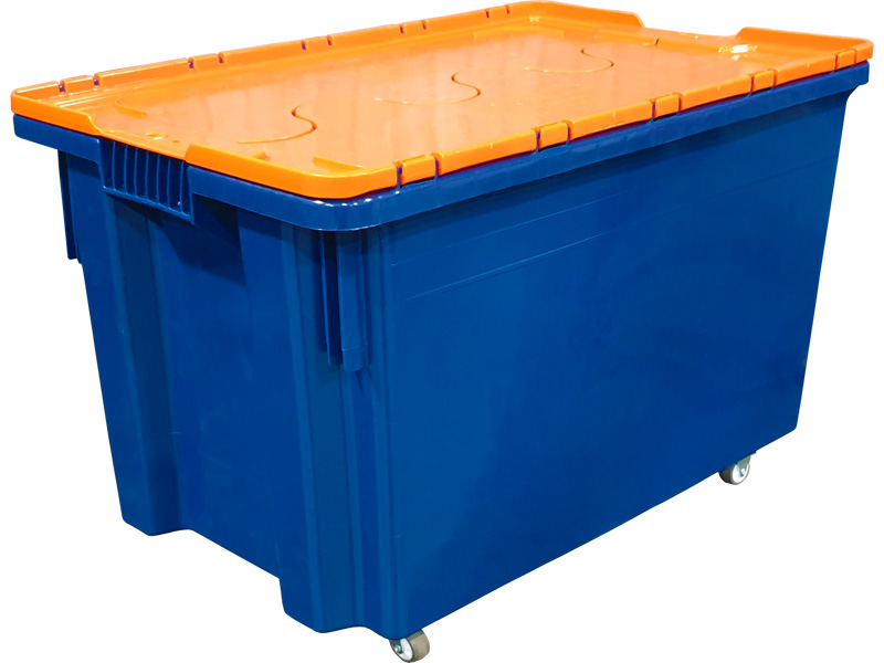 Ящик с крышкой на колёсах, синий с оранжевой крышкой, код:25754 603-1 SP НСТ Полиэтилен низкого давления (HDPE)