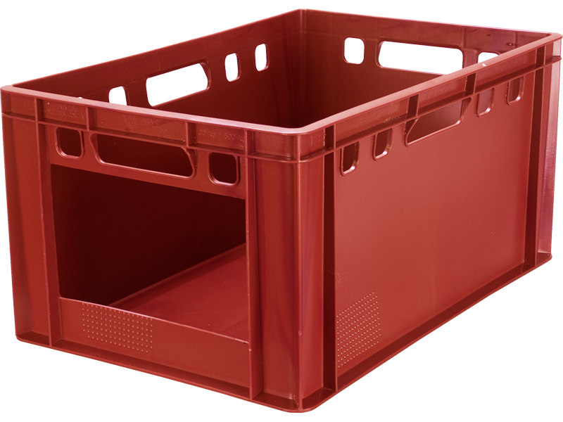 Ящик мясной сплошной с вырезом Е3, красный, код:07164 210 в Полиэтилен низкого давления (HDPE)