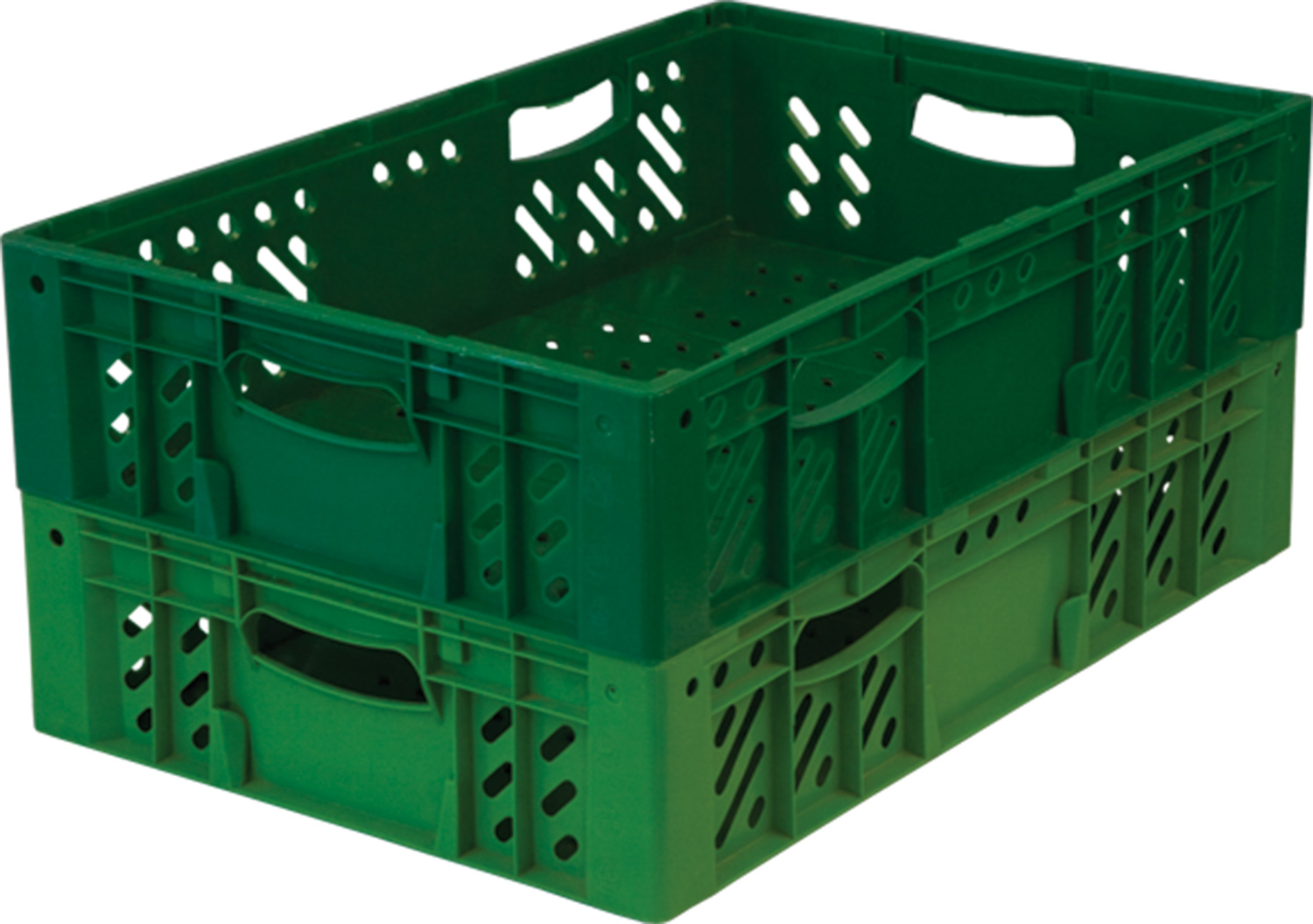 Ящик пищевой 118 размером 600х400х140 мм с перфорацией зелёный прямоугольный